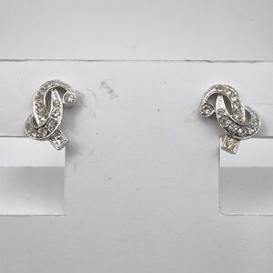 Vintage Avon Silver-Tone Rhinestone  Ribbon Twist Screw Back Clip On Earrings